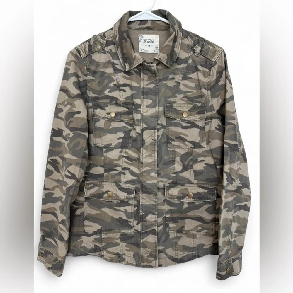 Women's Mudd Camo‎ Full Zip Snap Cotton Military Jacket Size Medium